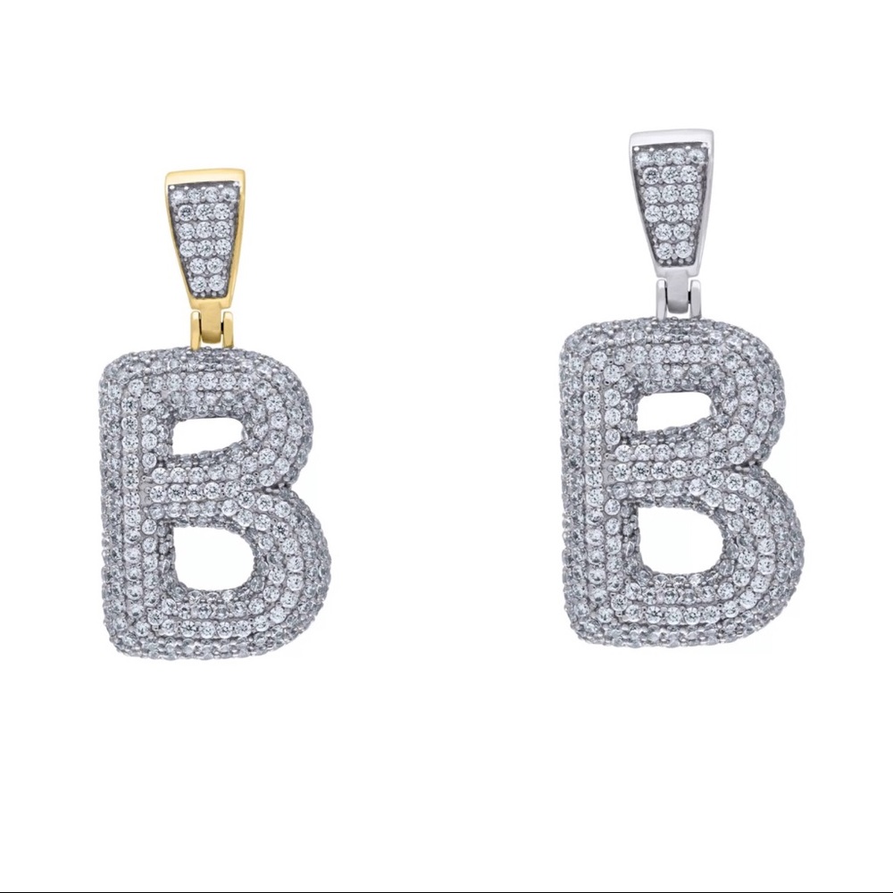 925 Sterling Silver Bubble Letter B W/Silver Chain